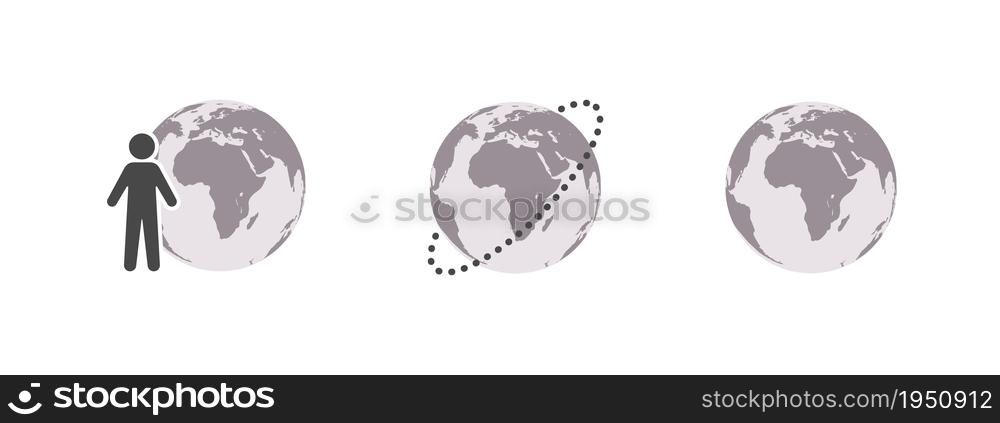 Earth globe with human icon. World map in globe shape. Earth globe icon set. Vector illustration