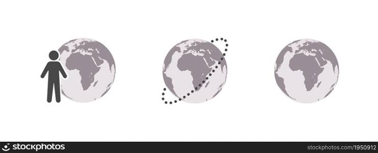 Earth globe with human icon. World map in globe shape. Earth globe icon set. Vector illustration