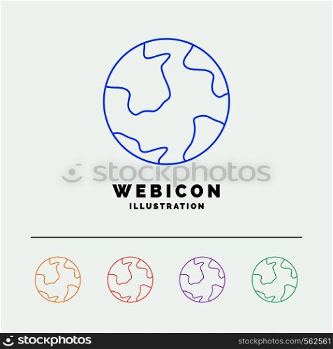 earth, globe, world, geography, discovery 5 Color Line Web Icon Template isolated on white. Vector illustration. Vector EPS10 Abstract Template background