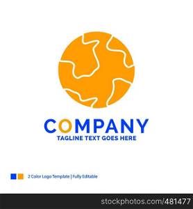 earth, globe, world, geography, discovery Blue Yellow Business Logo template. Creative Design Template Place for Tagline.