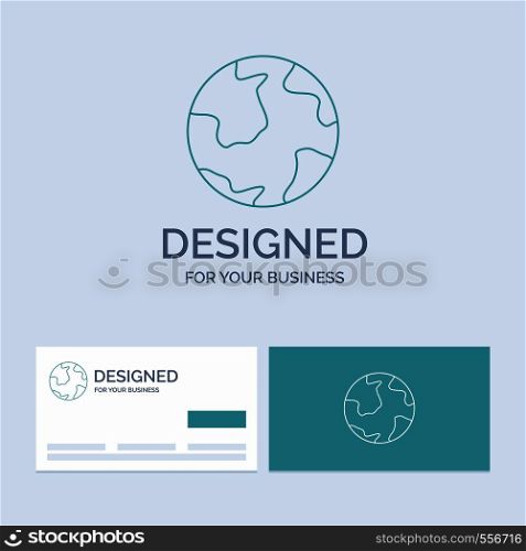 earth, globe, world, geography, discovery Business Logo Line Icon Symbol for your business. Turquoise Business Cards with Brand logo template. Vector EPS10 Abstract Template background