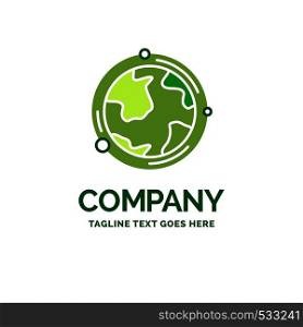 earth, globe, world, geography, discovery Flat Business Logo template. Creative Green Brand Name Design.