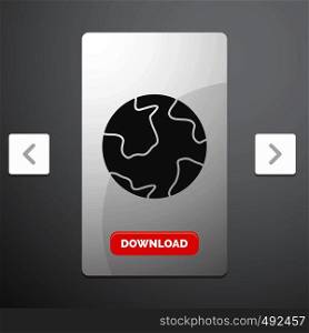 earth, globe, world, geography, discovery Glyph Icon in Carousal Pagination Slider Design & Red Download Button. Vector EPS10 Abstract Template background