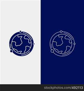 earth, globe, world, geography, discovery Line and Glyph web Button in Blue color Vertical Banner for UI and UX, website or mobile application. Vector EPS10 Abstract Template background