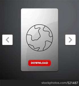 earth, globe, world, geography, discovery Line Icon in Carousal Pagination Slider Design & Red Download Button. Vector EPS10 Abstract Template background