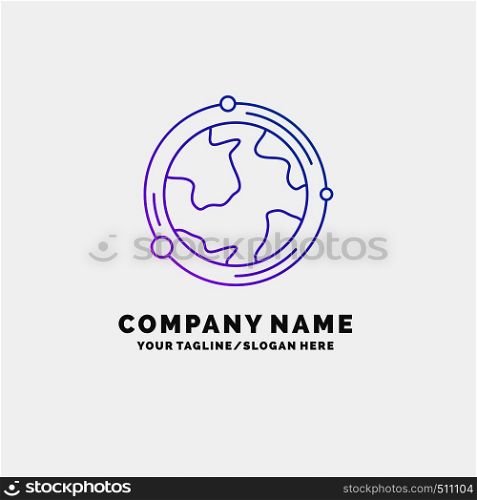 earth, globe, world, geography, discovery Purple Business Logo Template. Place for Tagline. Vector EPS10 Abstract Template background