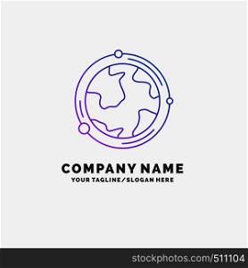 earth, globe, world, geography, discovery Purple Business Logo Template. Place for Tagline. Vector EPS10 Abstract Template background