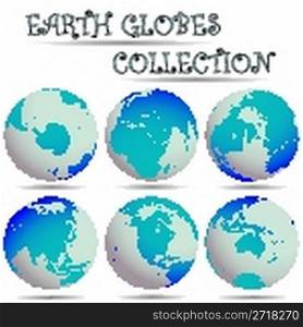 earth globes collection against white background, abstract vector art illustration