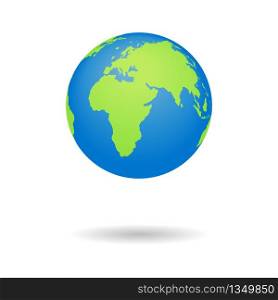 Earth globus map. 3D globe icon. World symbol with blue, green color isolated on white background. Individual continents. Geography, political concept. Travel to Africa, Latin, Asia, America. Vector.. Earth globus map. 3D globe icon. World symbol with blue, green color isolated on white background. Individual continents. Geography, political concept. Travel to Africa, Latin, Asia, America. Vector