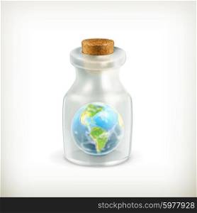 Earth in a bottle, vector icon