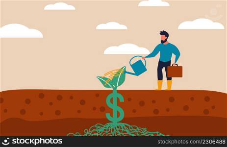 Earth invest and business dividend growing. Market investment and economic care vector illustration concept. Financial communication money and growth market loan. Success strategy bank and earnings