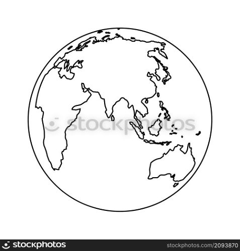 Earth line icon. Sketch world globe. Outline planet. Simple globe with countries. Black planet on white background. Silhouette of map for travel. Continents linear. Graphic template. Vector.