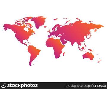 Earth map in colorful gradient design. Insta style of globe planet. Modern continent in rainbow style. World with Europe, America, Africa and Russia with Chine. Mockup of our planet. Vector EPS 10
