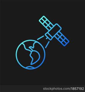 Earth observation process gradient vector icon for dark theme. Terrestial surface investigation by artifial satelite. Thin line color symbol. Modern style pictogram. Vector isolated outline drawing. Earth observation process gradient vector icon for dark theme