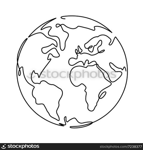 Earth. One line globus, world planet graphic icon, america, europe and asia global technology, simple continuous shape doodle vector concept. World map minimalist design isolated on white background. Earth. One line globus, world planet graphic icon, america, europe and asia global technology, simple continuous shape doodle vector concept