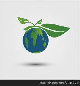 Earth symbol with green leaves around.Ecology.Green cities help the world with eco-friendly concept ideas.