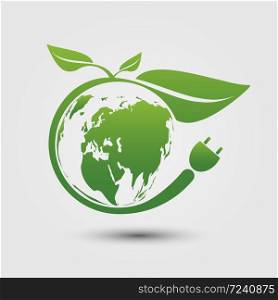 Earth symbol with green leaves around.Ecology.Green cities help the world with eco-friendly concept ideas