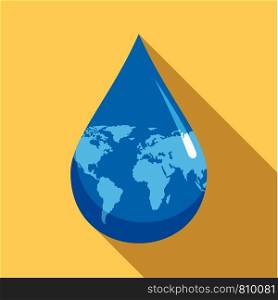 Earth water drop icon. Flat illustration of earth water drop vector icon for web design. Earth water drop icon, flat style