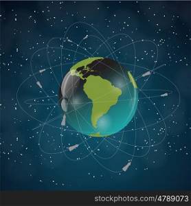 Earth with Satellites. View from Space. Vector Illustration EPS10. Earth with Satellites. View from Space. Vector Illustration