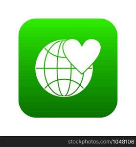 Earth world globe with heart icon digital green for any design isolated on white vector illustration. Earth world globe with heart icon digital green