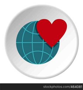 Earth world globe with heart icon in flat circle isolated vector illustration for web. Earth world globe with heart icon circle