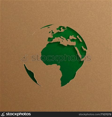 Earth world paper art digital craft. Paperart and ecology environment concept. Papercut globe. Abstract 3D Vector illustration