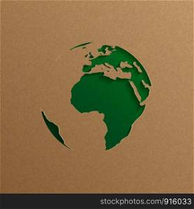 Earth world paper art digital craft. Paperart and ecology environment concept. Papercut globe. Abstract 3D Vector illustration