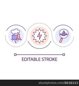 Earthquake destructions loop concept icon. Geothermal power station. Seismic activity reason abstract idea thin line illustration. Isolated outline drawing. Editable stroke. Arial font used. Earthquake destructions loop concept icon