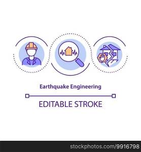 Earthquake engineering concept icon. Designing, constructing earthquake-resistant structures idea thin line illustration. Strengthening. Vector isolated outline RGB color drawing. Editable stroke. Earthquake engineering concept icon