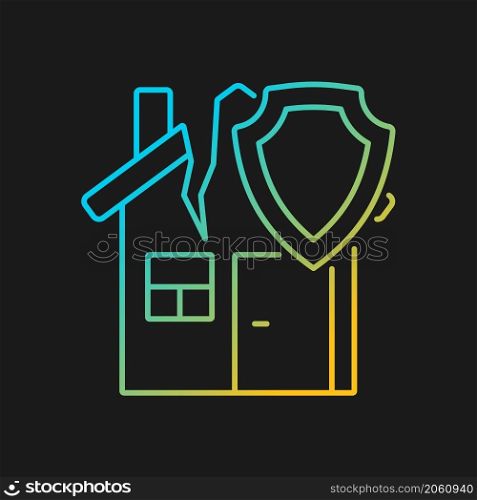 Earthquake home insurance gradient vector icon for dark theme. Disaster protection insurance policy. Thin line color symbol. Modern style pictogram. Vector isolated outline drawing. Earthquake home insurance gradient vector icon for dark theme