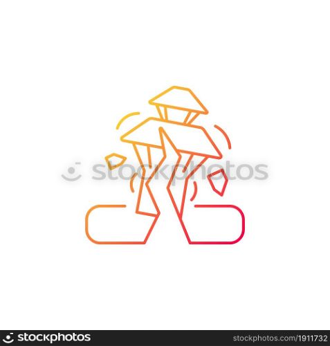 Earthquake in Nepal gradient linear vector icon. Seismically active region. Damaged towns. Destroyed structures. Thin line color symbol. Modern style pictogram. Vector isolated outline drawing. Earthquake in Nepal gradient linear vector icon