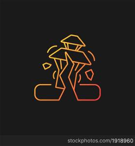 Earthquake in Nepal gradient vector icon for dark theme. Seismically active region. Damaged towns. Destroyed structures. Thin line color symbol. Modern style pictogram. Vector isolated outline drawing. Earthquake in Nepal gradient vector icon for dark theme