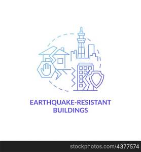 Earthquake resistant buildings blue gradient concept icon. Seismic proof systems abstract idea thin line illustration. Isolated outline drawing. Roboto-Medium, Myriad Pro-Bold fonts used. Earthquake resistant buildings blue gradient concept icon