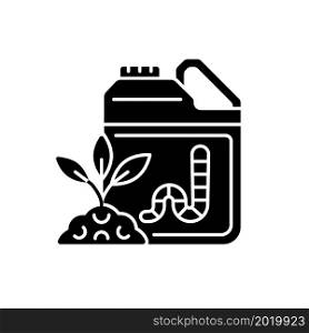 Earthworm castings black glyph icon. Organic soil and plants supplement. Worm waste used as plant feeding. Natural additive. Silhouette symbol on white space. Vector isolated illustration. Earthworm castings black glyph icon