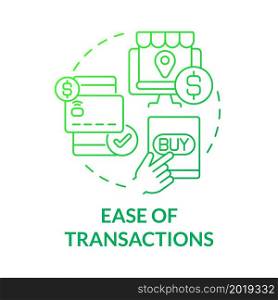 Ease of transactions green gradient concept icon. Online entrepreneurship abstract idea thin line illustration. Purchasing decisions. Making payment online. Vector isolated outline color drawing. Ease of transactions green gradient concept icon