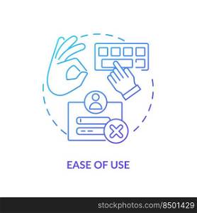Ease of use blue gradient concept icon. Commenting platform feature abstract idea thin line illustration. Good user experience. Functionality. Isolated outline drawing. Myriad Pro-Bold font used. Ease of use blue gradient concept icon