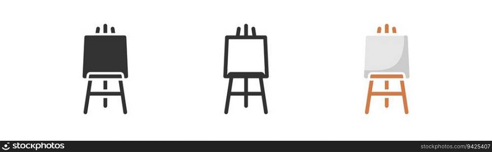 Easel icon on light background. Art, watercolor mockup. Art studio, painting, paint, artboard, sign. Outline, flat and colored style. Flat design. Vector illustration. Easel icon on light background. Art, watercolor mockup. Art studio, painting, paint, artboard, sign. Outline, flat and colored style. Flat design.