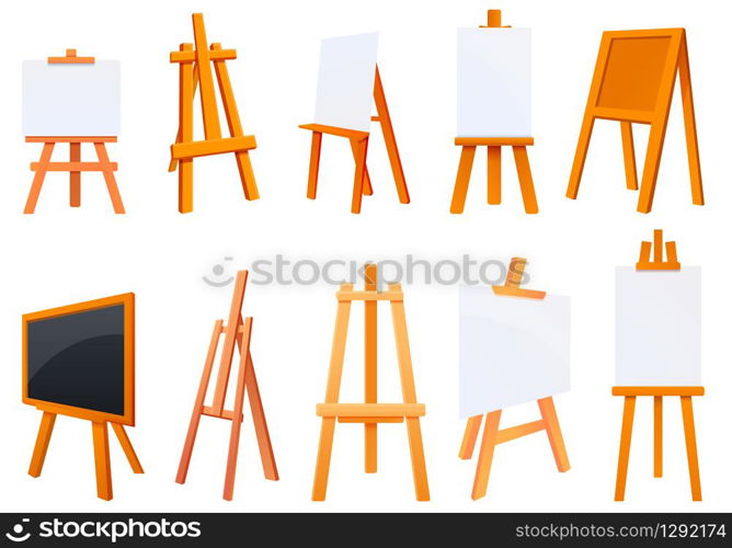 Easel icons set. Cartoon set of easel vector icons for web design. Easel icons set, cartoon style