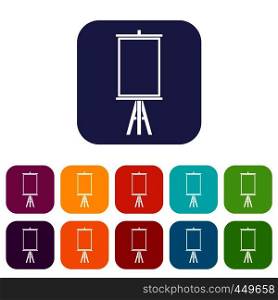 Easel icons set vector illustration in flat style In colors red, blue, green and other. Easel icons set flat