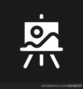 Easel stand for art class dark mode glyph ui icon. Painting course. User interface design. White silhouette symbol on black space. Solid pictogram for web, mobile. Vector isolated illustration. Easel stand for art class dark mode glyph ui icon