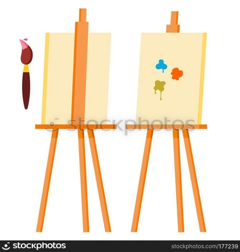 Easel Vector. Painting Art Icon Symbol. Brush. Canvas For Sketch. Cartoon Illustration. Easel Vector. Painting Art Icon Symbol. Brush. Canvas For Sketch. Isolated Cartoon Illustration