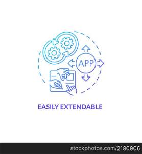 Easily extendable blue gradient concept icon. Extensible application for business. Web 3 0 abstract idea thin line illustration. Isolated outline drawing. Myriad Pro-Bold fonts used. Easily extendable blue gradient concept icon