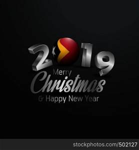 East Timor Flag 2019 Merry Christmas Typography. New Year Abstract Celebration background