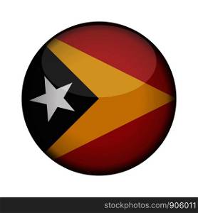 east timor Flag in glossy round button of icon. east timor emblem isolated on white background. National concept sign. Independence Day. Vector illustration.