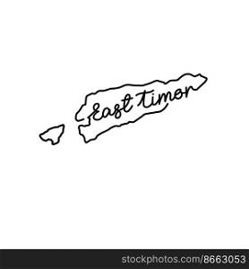 East Timor outline map with the handwritten country name. Continuous line drawing of patriotic home sign. A love for a small homeland. T-shirt print idea. Vector illustration.. East Timor outline map with the handwritten country name. Continuous line drawing of patriotic home sign