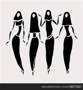 East women in veiled. Beautiful silhouette. Vector illustration.