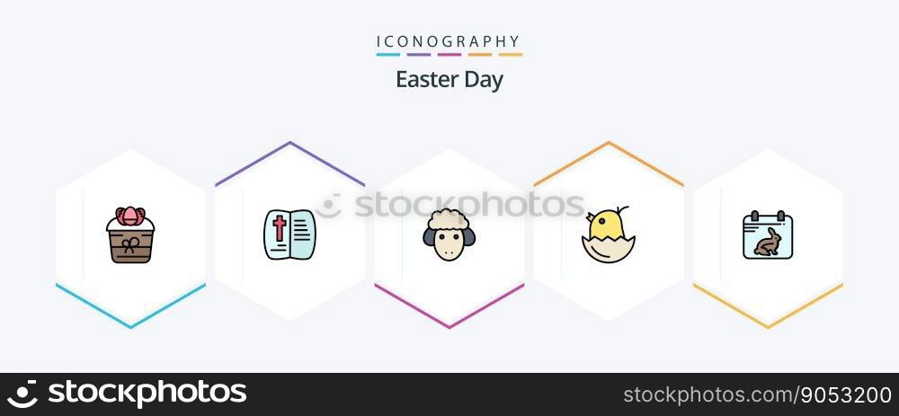 Easter 25 FilledLine icon pack including calender. baby. nature. easter. spring