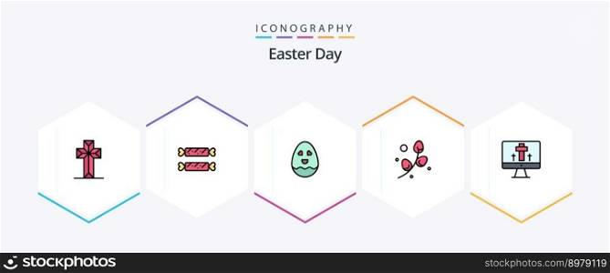 Easter 25 FilledLine icon pack including easter. monitor. egg. holiday. egg