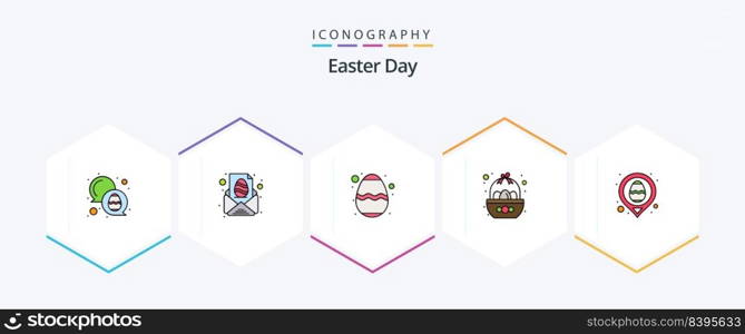 Easter 25 FilledLine icon pack including egg. celebration. paper. bowl. festival