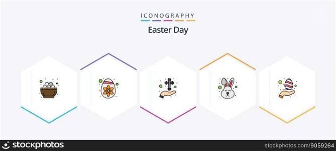 Easter 25 FilledLine icon pack including egg. rabbit. care. easter. cross